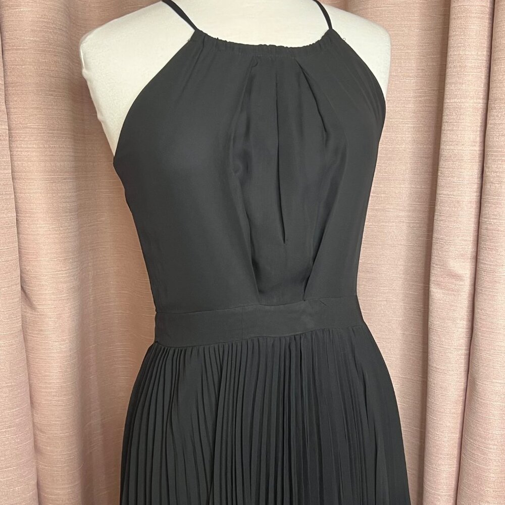 Charles Rafael For Zango XS Black Halter Pleated Maxi Dress  Elegant Evening USA
